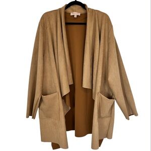 PHILOSOPHY WOMAN Plus Waterfall Jacket Faux‎ Tan Leather/Suede Patch Pockets 3X